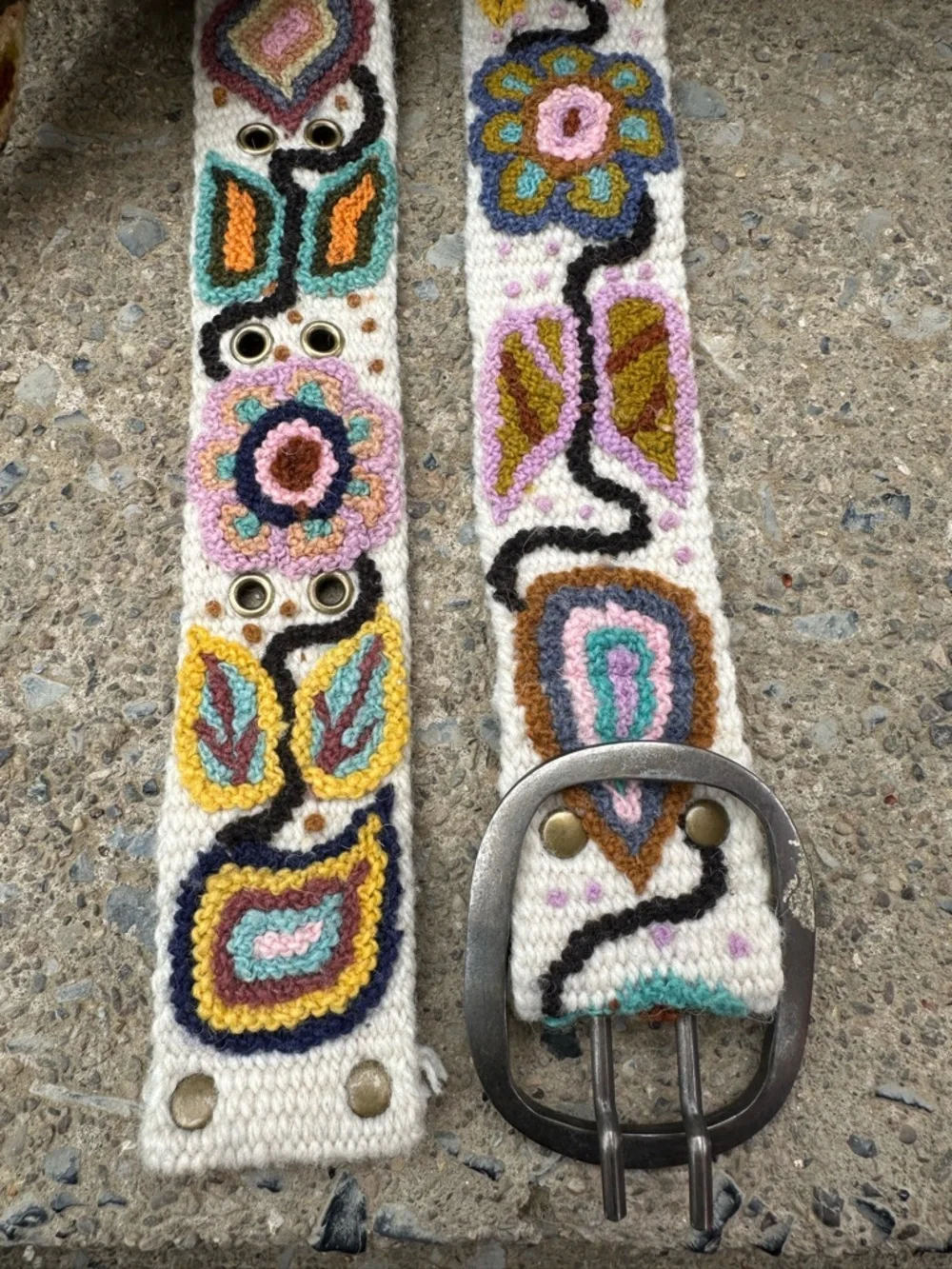 Pistil Wool Embroidered Belt Boho Floral Handmade Peru Western Hippie M - Picture 4 of 11